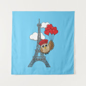 Owl Flying with Heart Balloons in Paris Wandteppich (Vorderseite)