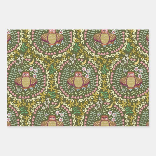 Owl Folk Green Geschenkpapier Set (Vorderseite 3)