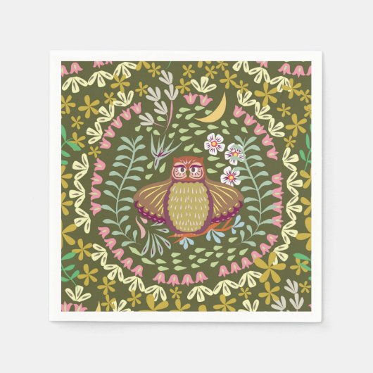 Owl Folk Green Serviette (Vorderseite)