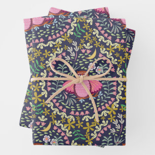 Owl Folk Navy Geschenkpapier Set
