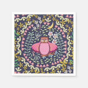 Owl Folk Navy Serviette