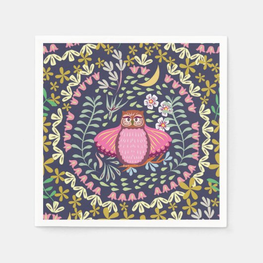 Owl Folk Navy Serviette (Vorderseite)