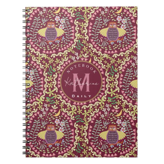 Owl Folk Wine Red Notizblock (Vorderseite)