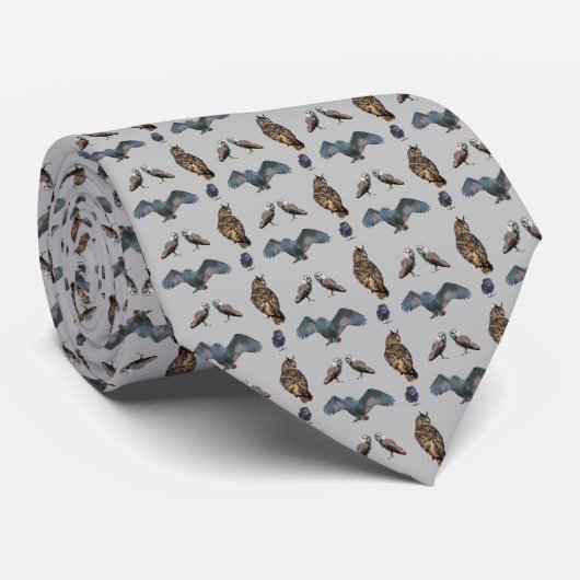 Owl Frenzy Krawatte (grau) (Gerollt)
