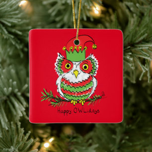 Owl Funny Christmas Niedlich Kids Keramikornament