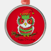 Owl Funny Christmas Niedlich Kids Ornament Aus Metall (Vorne)