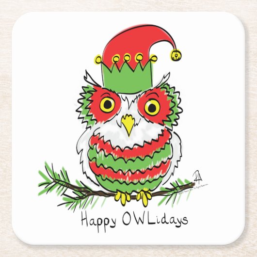 Owl Funny Christmas Niedlich Kids Rechteckiger Pappuntersetzer (Vorderseite)