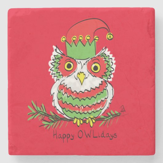 Owl Funny Christmas Niedlich Kids Steinuntersetzer (Vorderseite)