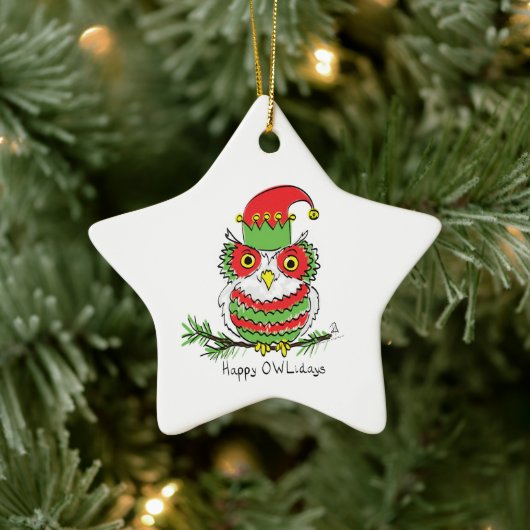 Owl Funny Weihnachten Niedlicher Urlaub Keramik Ornament (Baum)