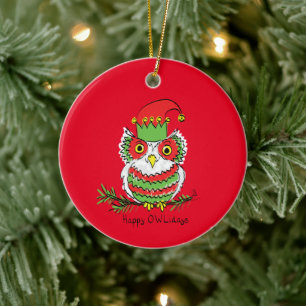 Owl Funny Weihnachten Niedlicher Urlaub Keramik Ornament