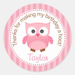 Owl Geburtstagsparty Gunst Sticker (Rosa)