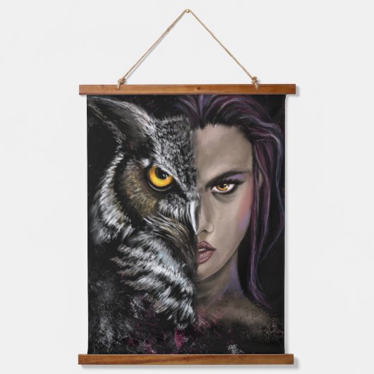 Owl Girl - Emotion-Hängeband - Malerei Wandteppich Mit Holzrahmen (Vorderseite)