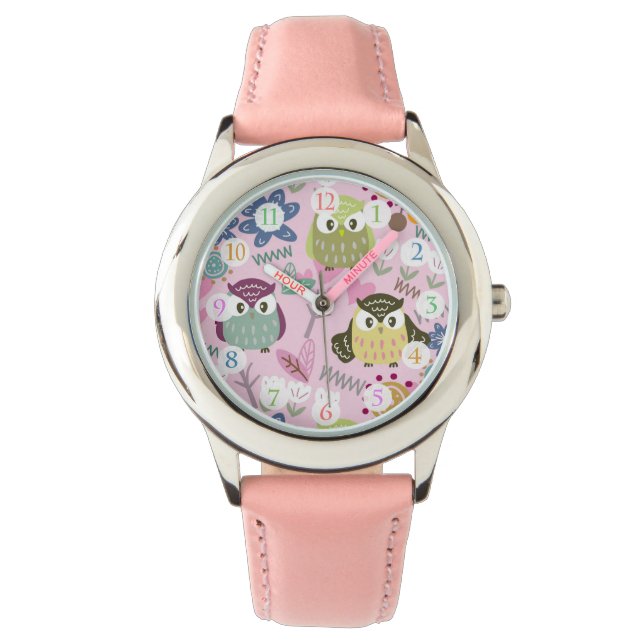 Owl Girl Pink Watch Armbanduhr (Vorderseite)
