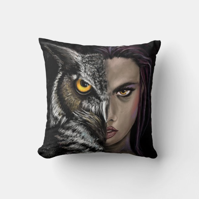 Owl Girl Throw Kissen (Vorderseite)