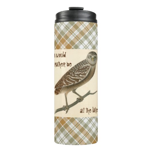Owl Gold Green Plaid Thermal Tumbler Thermosbecher (Vorderseite)