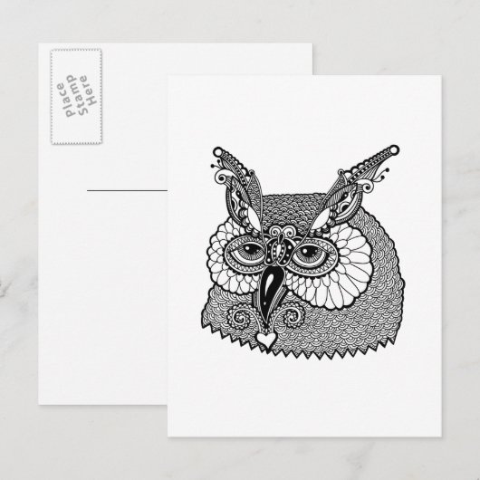 Owl Head Zendoodle Postkarte (Vorne/Hinten)