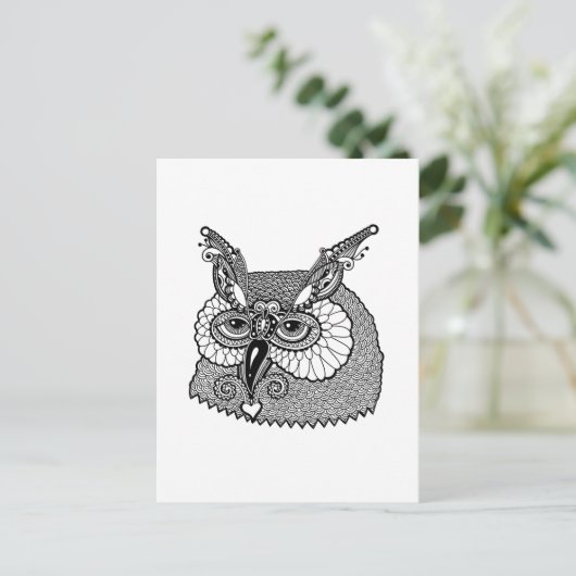 Owl Head Zendoodle Postkarte (Stehend Vorderseite)