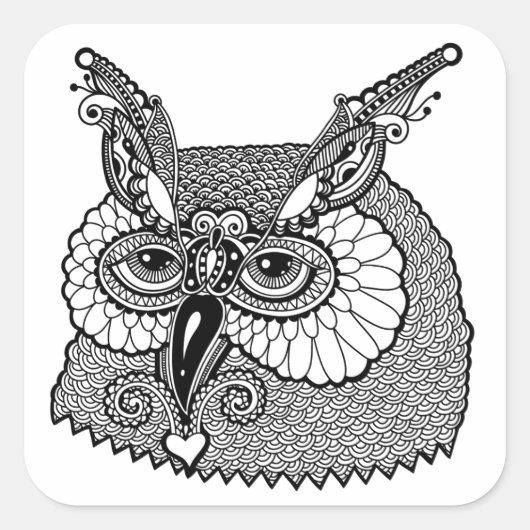 Owl Head Zendoodle Quadratischer Aufkleber (Vorderseite)