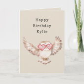 Owl Heart Glasses Birthday Karte (Vorderseite)