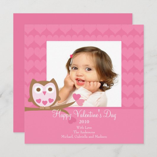 Owl HEARTS Valentins Fotokarte Einladung (Vorne/Hinten)