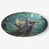 Owl Holding a Cocktail In a Mystical Forest Pappteller (Schrägansicht)