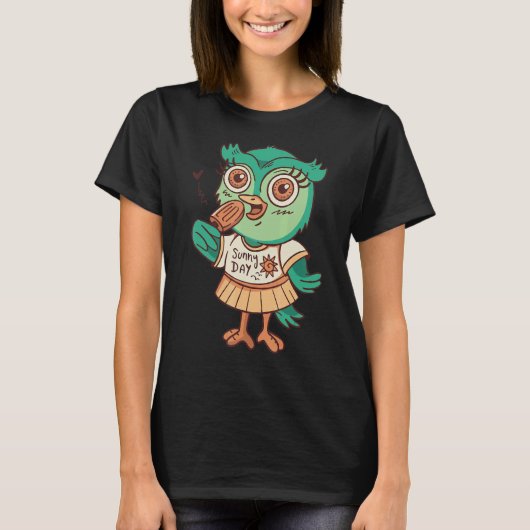 Owl Ice Cream Food Zoo Animals Children Owells T-Shirt (Vorderseite)