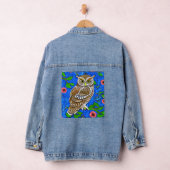 Owl Illustration, Brown und Tan auf Cobalt Blue Jeansjacke (Hangar)