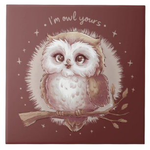 Owl Illustration Niedlich Whimsical Cotattecore Fliese