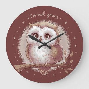 Owl Illustration Niedlich Whimsical Cotattecore Große Wanduhr