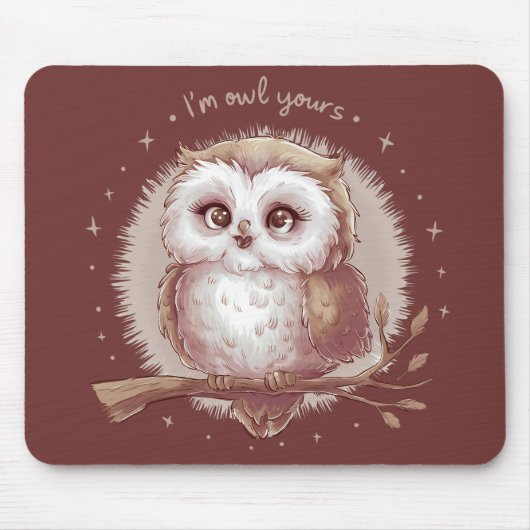 Owl Illustration Niedlich Whimsical Cotattecore Mousepad (Vorne)