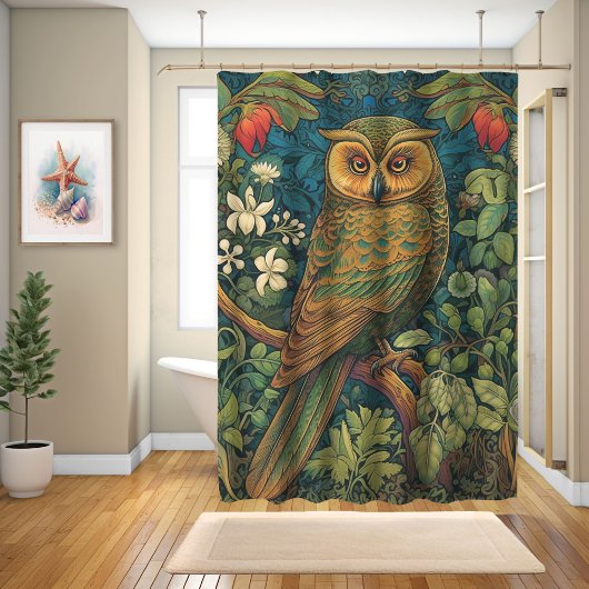 Owl in einem Wunderland, William Morris Design Duschvorhang