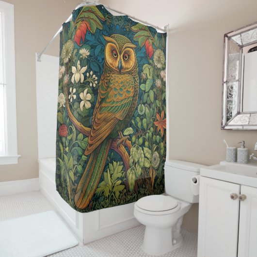 Owl in einem Wunderland, William Morris Design Duschvorhang (Beispiel)