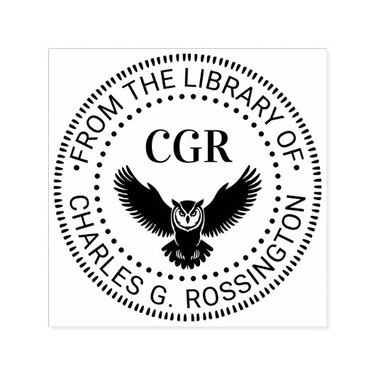 Owl in Flight Front View Library Book Name Permastempel (Design)