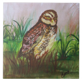 Owl in nature watercolor art fliese