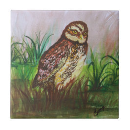 Owl in nature watercolor art fliese