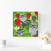 Owl in red roses quadratische wanduhr (Zuhause)