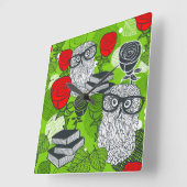 Owl in red roses quadratische wanduhr (Winkel)