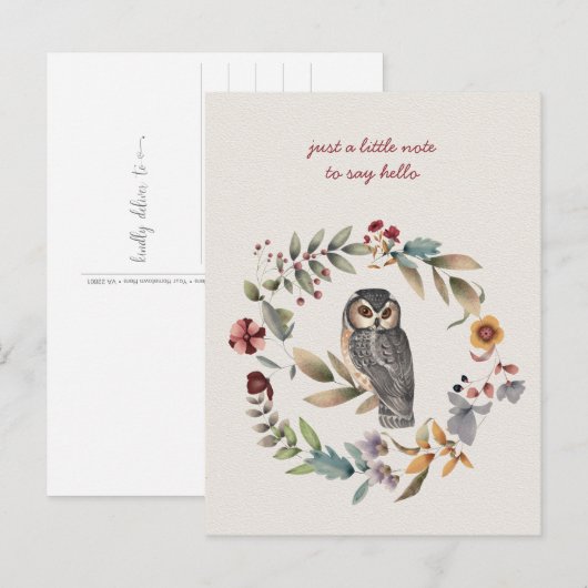 Owl Inside Floral Wreath Denken Sie an Sie Postkarte (Vorne/Hinten)