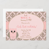 Owl Invitation Girl Birthday Party Pink Gold Einladung (Vorne/Hinten)