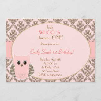 Owl Invitation Girl Birthday Party Pink Gold Einladung