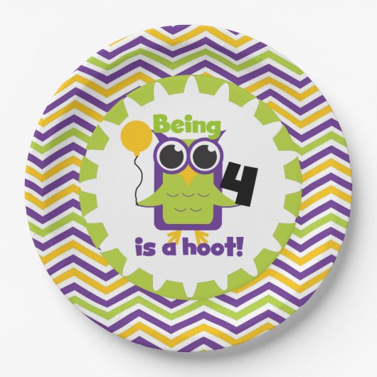 Owl ist 4 ein Hoot Birthday Paper Teller (Vorderseite)