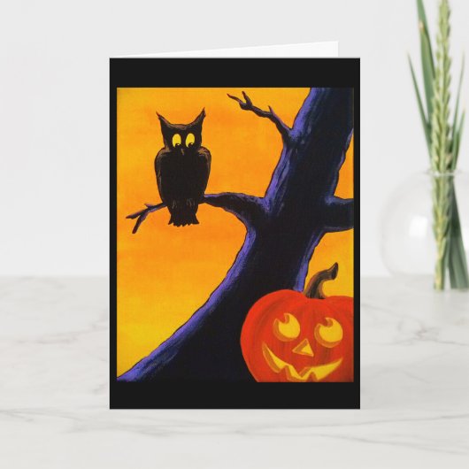 Owl & Jack O' Lantern Halloween Grußkarte Karte (Vorderseite)