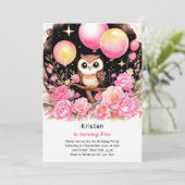 Owl Kids Girl zum Geburtstag Einladung (Stehend Vorderseite)