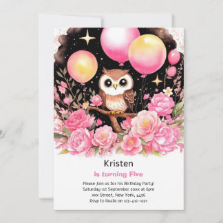 Owl Kids Girl zum Geburtstag Einladung