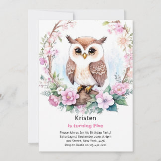 Owl Kids Girl zum Geburtstag Einladung