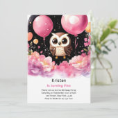 Owl Kids Girl zum Geburtstag Einladung (Stehend Vorderseite)