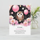 Owl Kids Girl zum Geburtstag Einladung (Stehend Vorderseite)