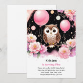 Owl Kids Girl zum Geburtstag Einladung (Vorne/Hinten)