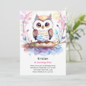 Owl Kids Girl zum Geburtstag Einladung (Stehend Vorderseite)