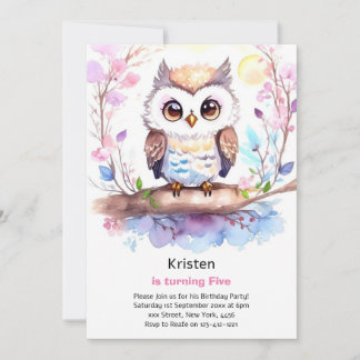 Owl Kids Girl zum Geburtstag Einladung